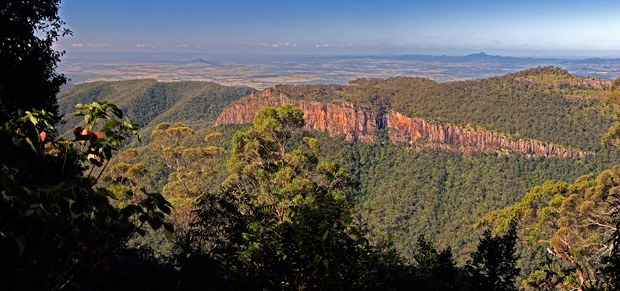 Looking east over Mt Castle from the top of the Great Dividing Range, Goomburra National Park.