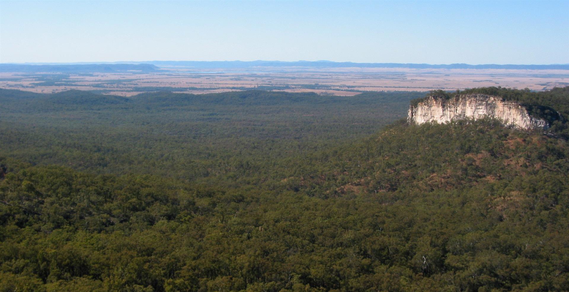 ... and looking back from the other direction (ie, to the east). Lake Nuga Nuga seen from the Woolpack, a sandstone outcrop on the Carnarvon Ranges. Photo by Bernice Sigley.