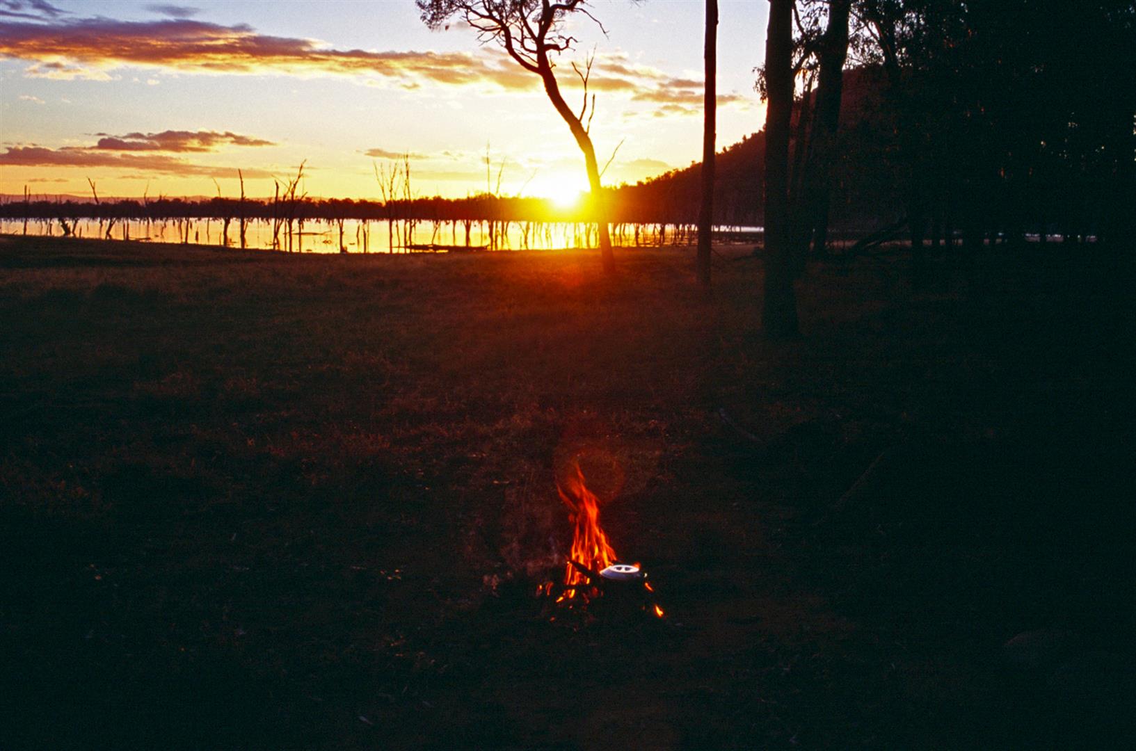 Boiling the billy on sunset, lake Nuga Nuga. Photo courtesy Bernice Sigley.