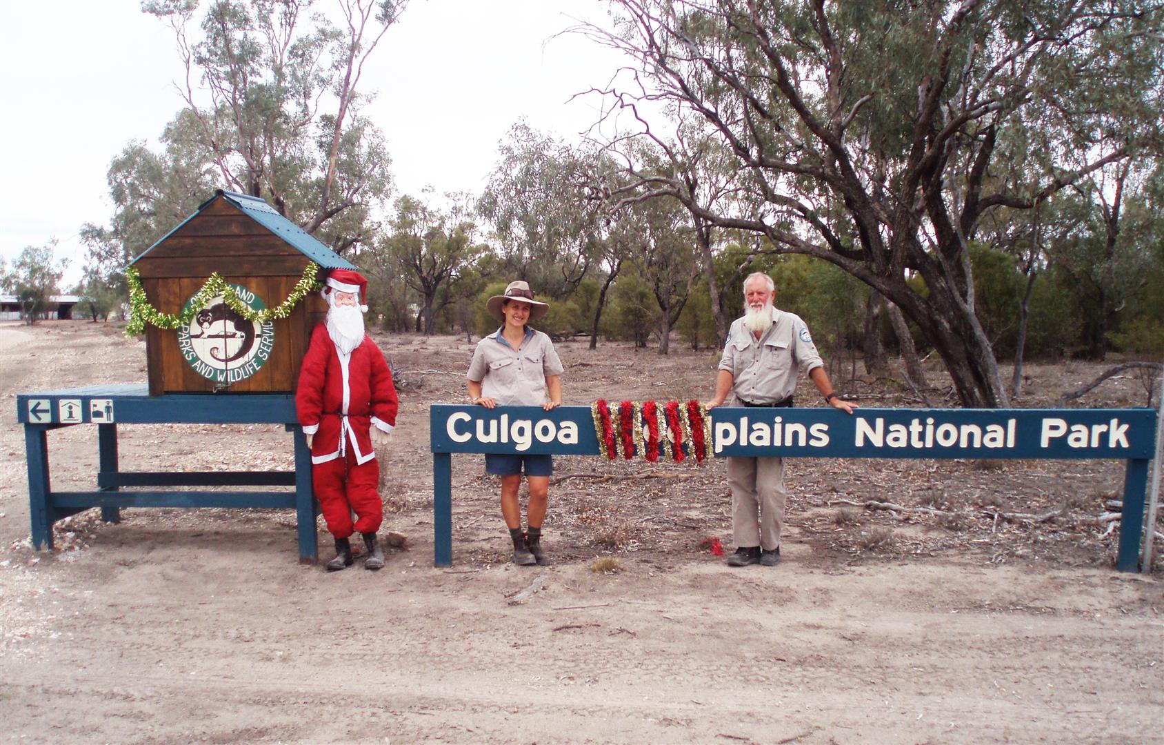 Queensland Parks and Wildlife Service Rangers Andy and Rowena, at a very dry Culgoa Floodplains National park, December 2014.